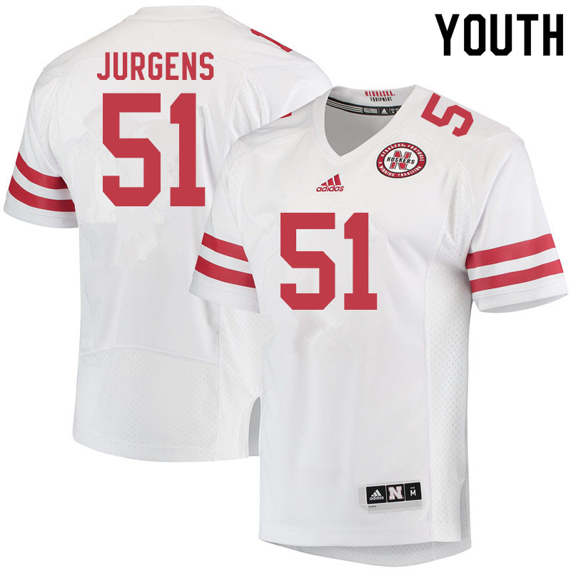 Youth #51 Cameron Jurgens Nebraska Cornhuskers College Football Jerseys Sale-White